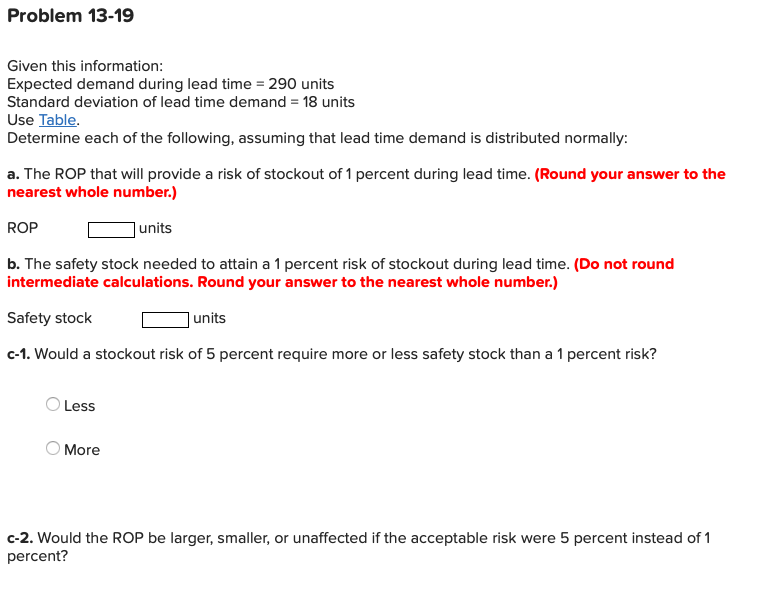 Problem 13-19 Given this information: Expected