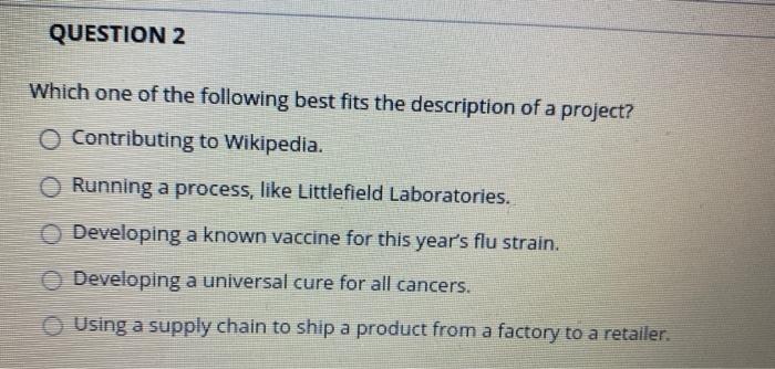 QUESTION 2 Which one of the following best fits