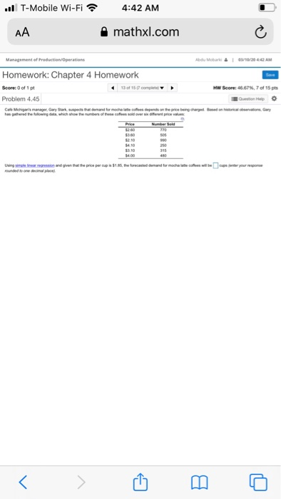 ..1 T-Mobile Wi-Fi 4:42 AM A mathxl.com