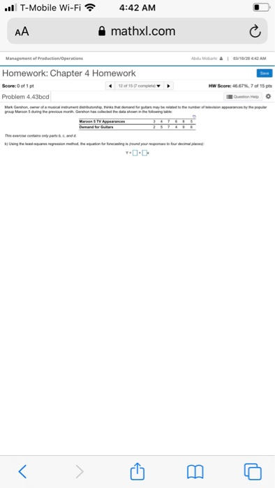..1 T-Mobile Wi-Fi 4:42 AM A mathxl.com
