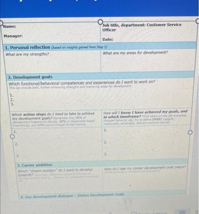 Job title, department: Customer Service Name: