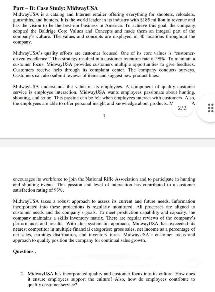Part - B: Case Study: MidwayUSA MidwayUSA is a