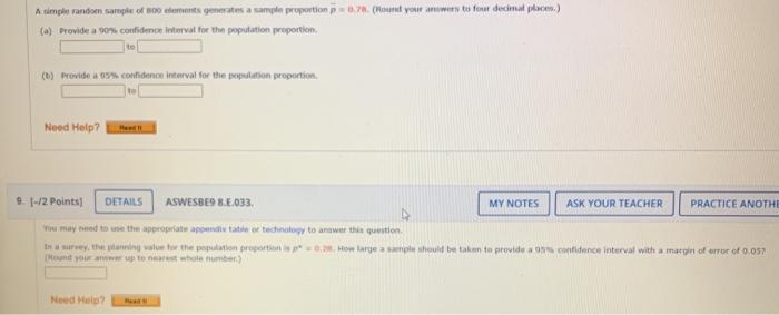 A simple random sample of elements generates a