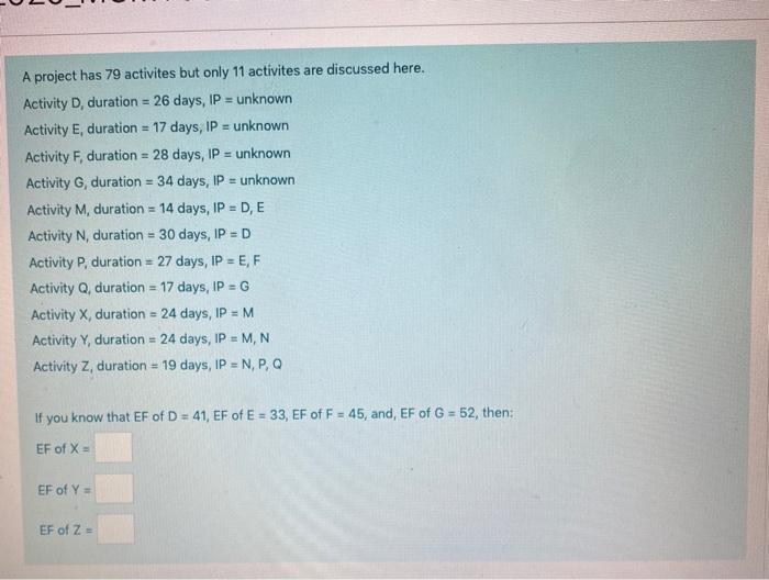 a project has A project has 79 activites but only