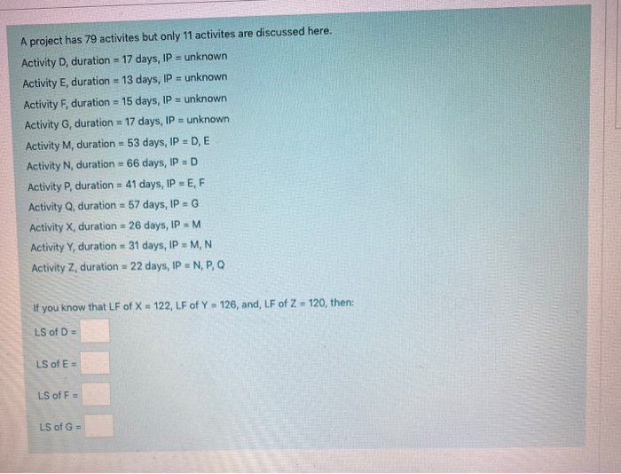 a project has A project has 79 activites but only