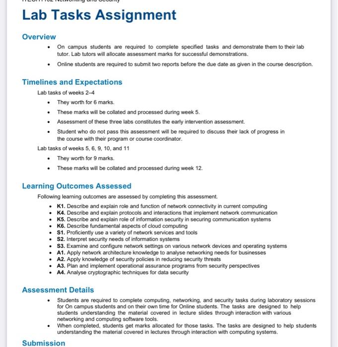 Lab Tasks Assignment Overview On campus students