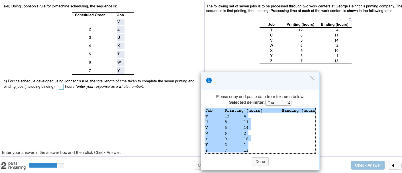 a-b) Using Johnson's rule for 2-machine