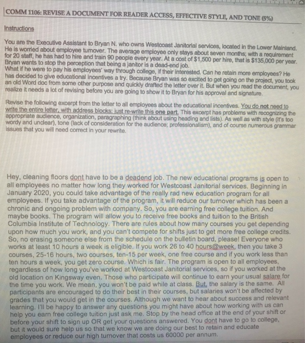 COMM 1106: REVISE A DOCUMENT FOR READER ACCESS,