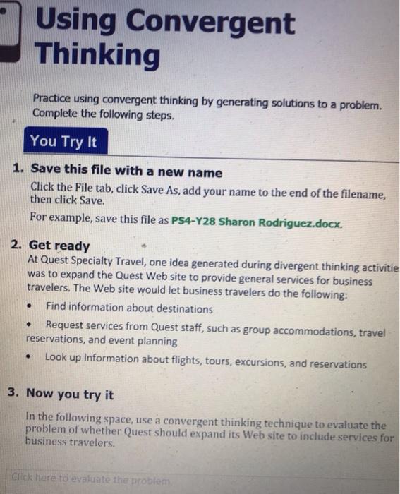 Using Convergent Thinking Practice using