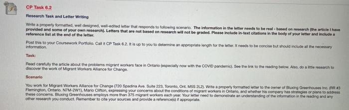 CP Task 6.2 Research Task and Letter Writing