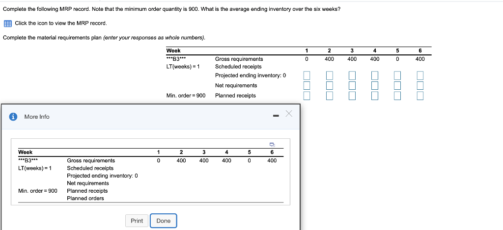 Complete the following MRP record. Note that the
