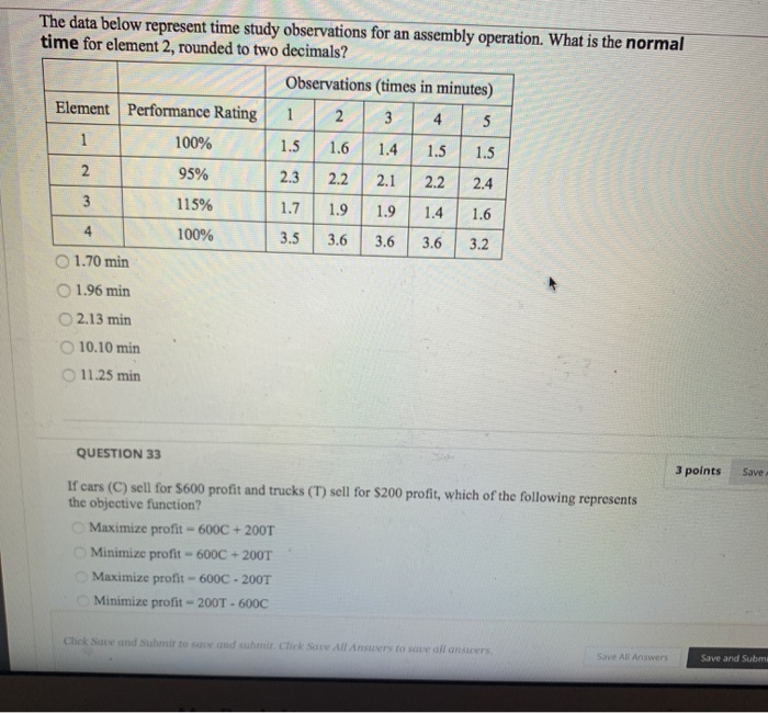 1 The data below represent time study