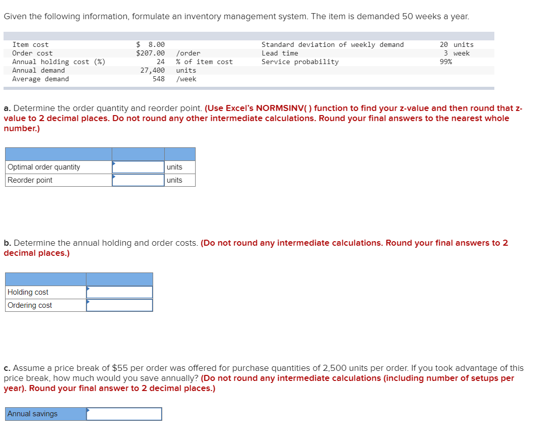 Given the following information, formulate an