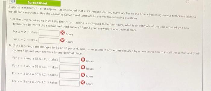 Spreadsheet Suppose a manufacturer of copiers has