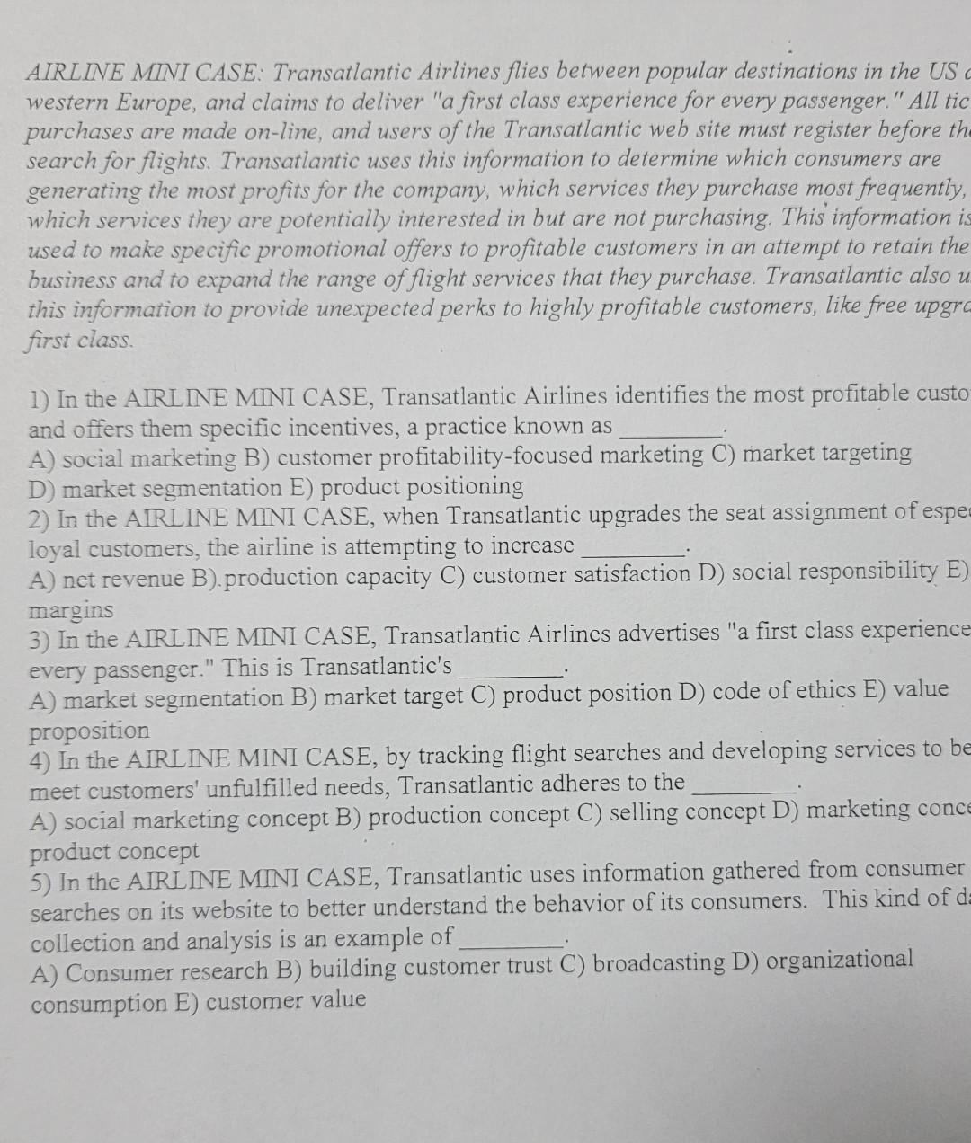 AIRLINE MINI CASE: Transatlantic Airlines flies