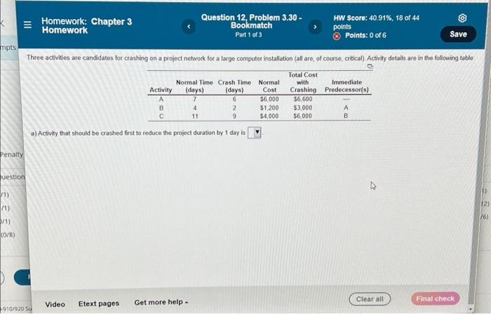 Question 12. Part 1-3 Question. Please answer all