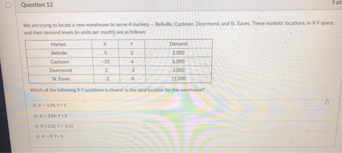 Question 12 5 pt We are trying to locate a new