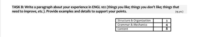 Examples paragraph. TASK B: Write a paragraph