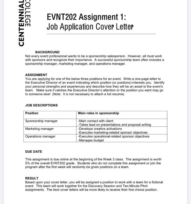 CENTENNIAL COLLEGE EVNT202 Assignment 1: Job