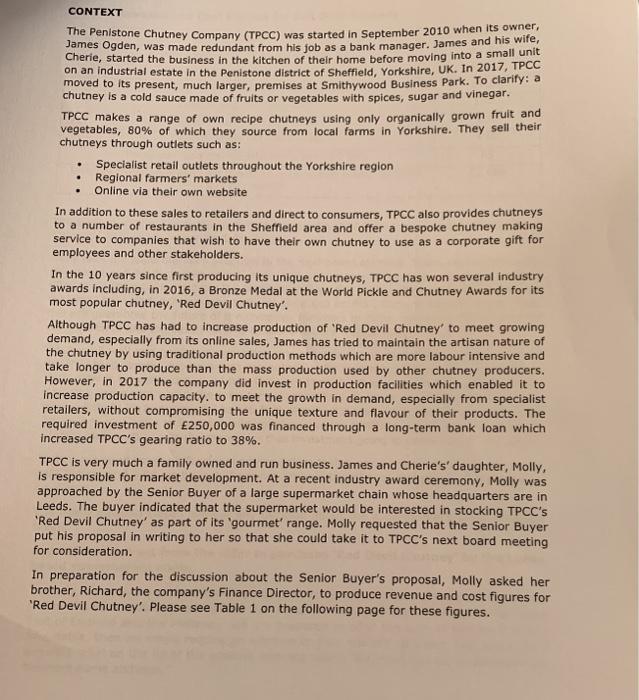 . CONTEXT The Penistone Chutney Company (TPCC)