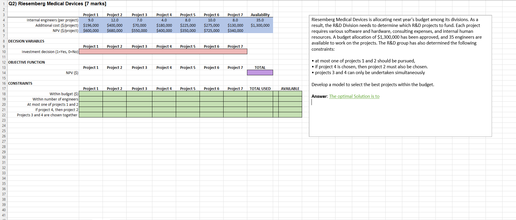 Project 3 7.0 $70,000 $550,000 Project 4 4.0
