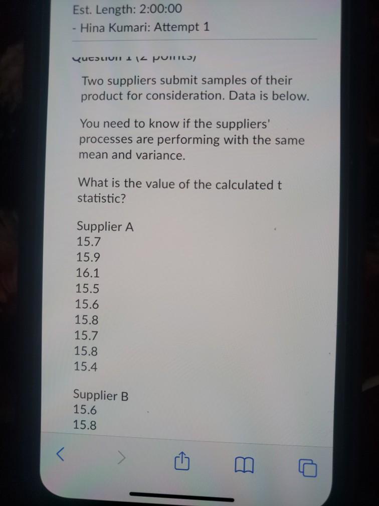 Est. Length: 2:00:00 - Hina Kumari: Attempt 1 Quc