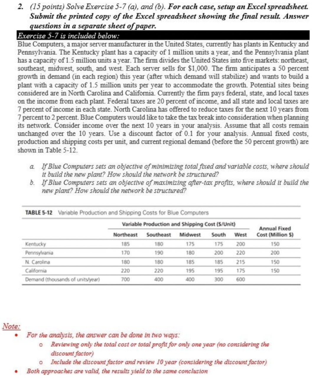 SOLVE IN EXCEL !! SHOW ALL THE FORMULAS USED.