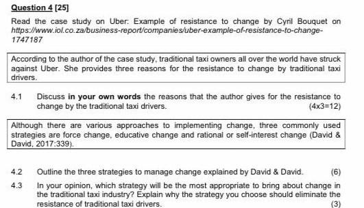 Question 4 (25) Read the case study on Uber.