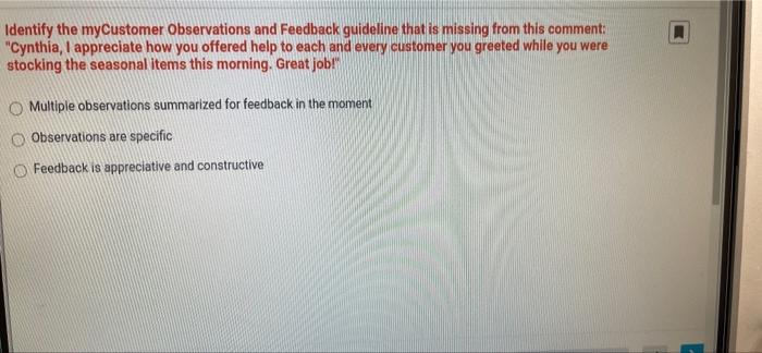 Identify the myCustomer Observations and Feedback