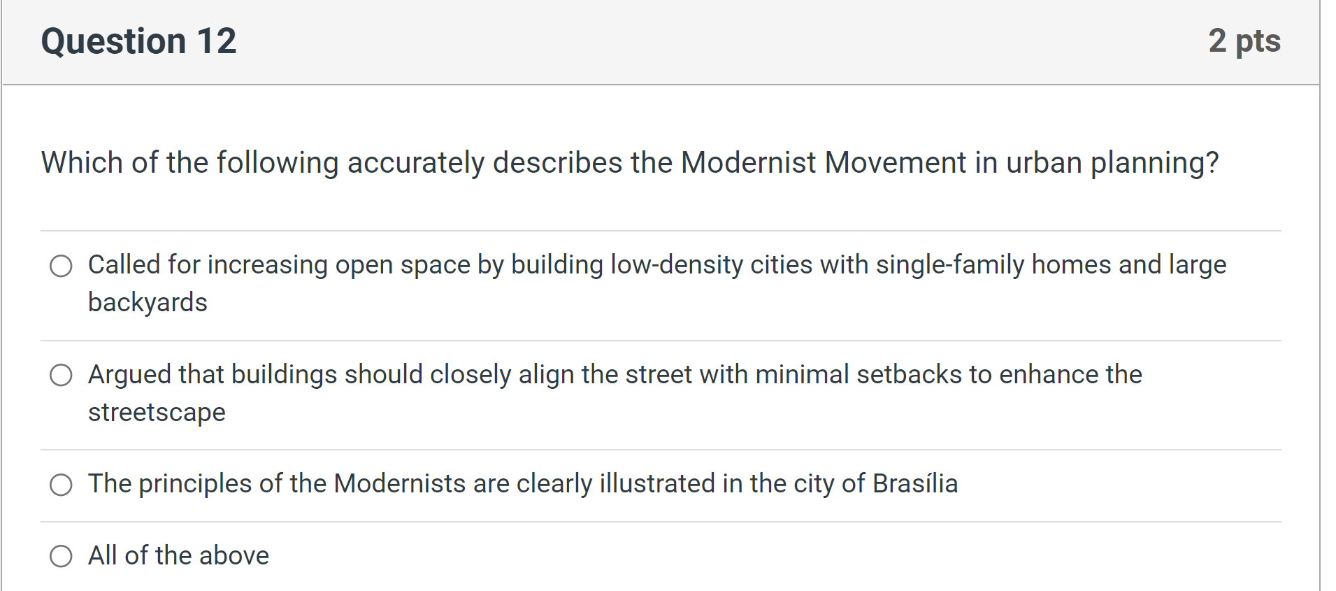 Question 12 2 pts Which of the following