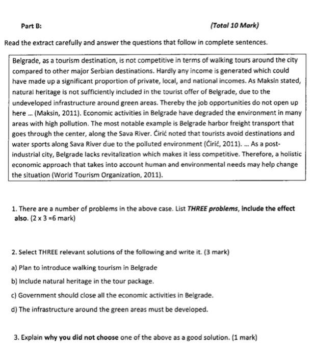 Part B: (Total 10 Mark) Read the extract