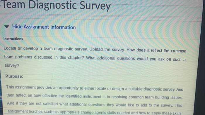 Team Diagnostic Survey Hide Assignment