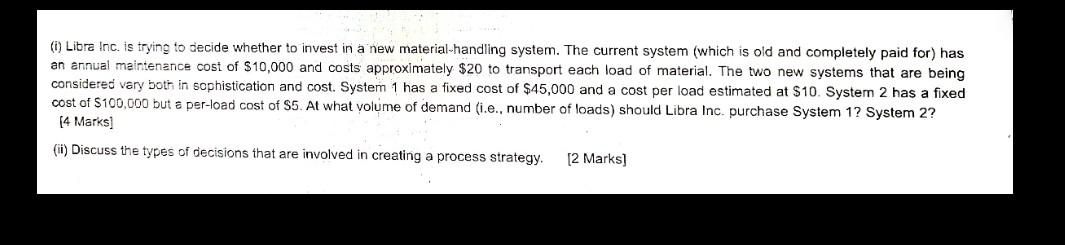 (i) Libra inc. is trying to decide whether to