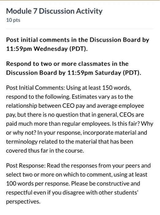 10pts Post initial comments in the Discussion