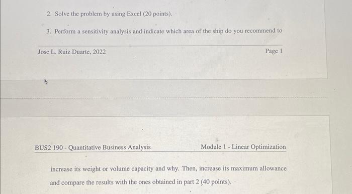 use excel to show the problem and sensitivity