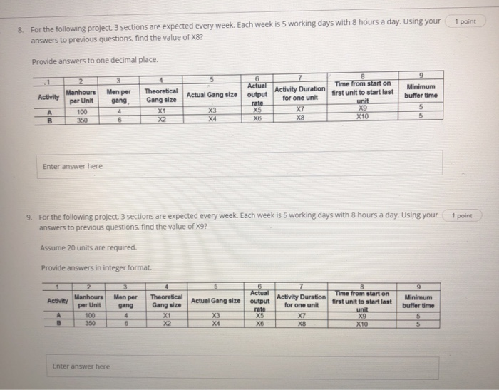 please answer 8&9 1 point 8. For the following
