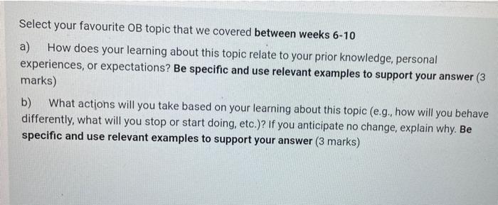 Select your favourite OB topic that we covered