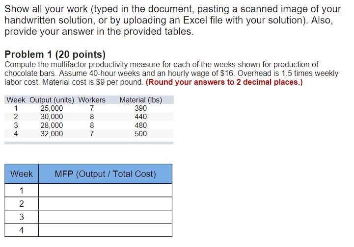 Show all your work (typed in the document,