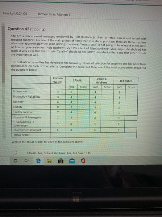 Time Left:0:24:06 Harmeet Brar: Attempt 1