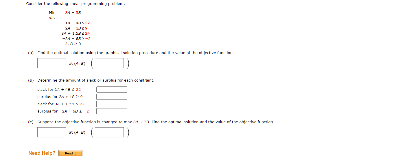 Consider the following linear programming