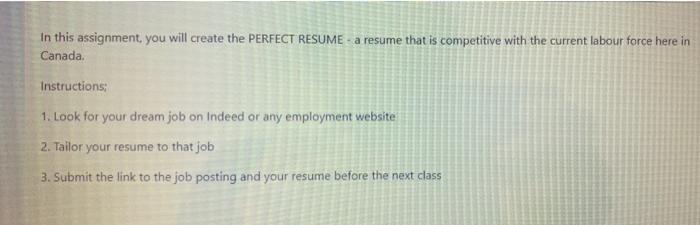 In this assignment, you will create the PERFECT