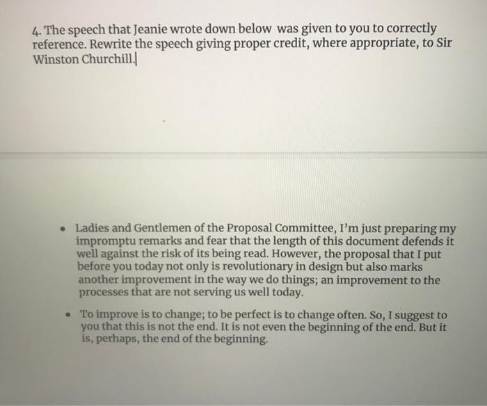 4. The speech that Jeanie wrote down below was