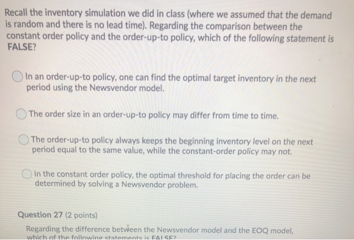 Recall the inventory simulation we did in class