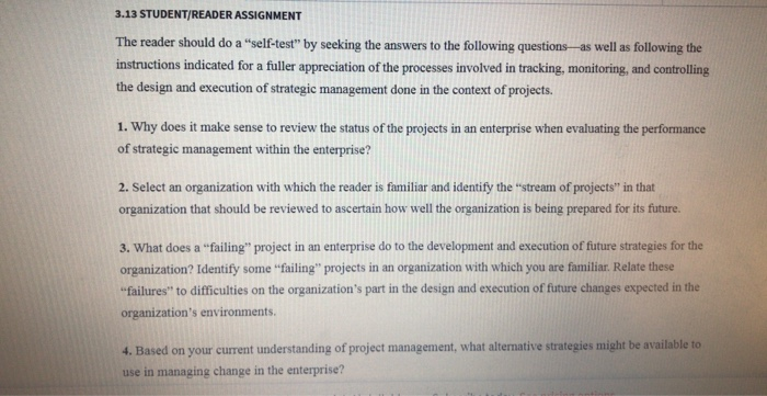 3.13 STUDENT/READER ASSIGNMENT The reader should