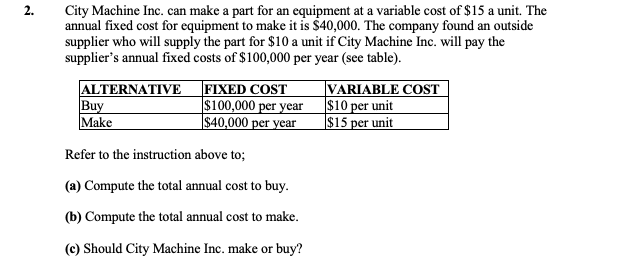 SHOW WORK 2 2. City Machine Inc. can make a part