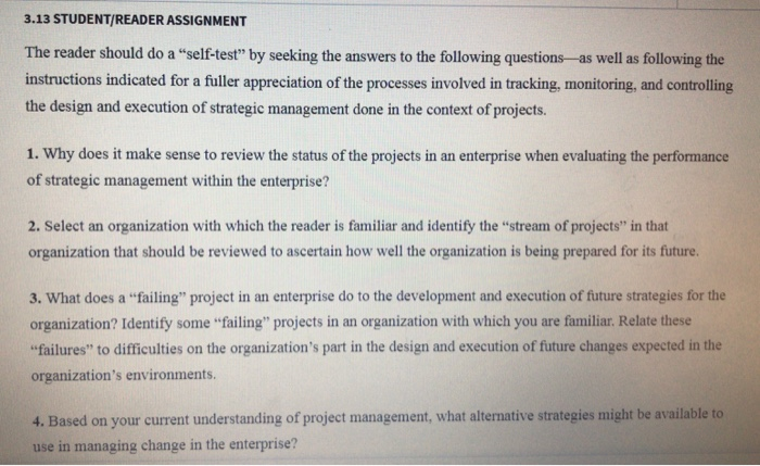 3.13 STUDENT/READER ASSIGNMENT The reader should