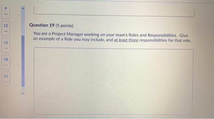 9 12 Question 19 (5 points) You are a Project