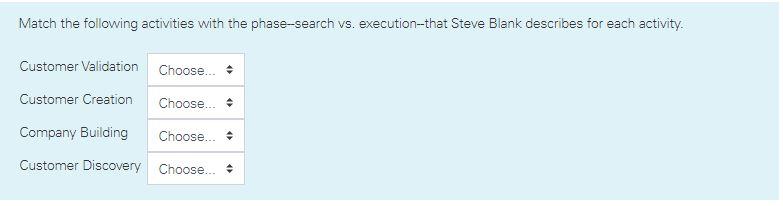 Match the following activities with the