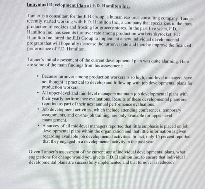 Individual Development Plan at F.D. Hamilton Inc.