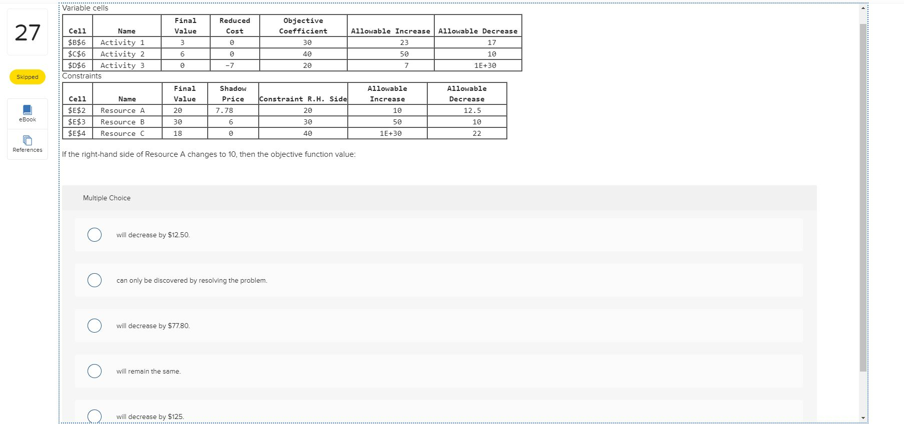 Variable cells 27 Final Value 3 Reduced Cost